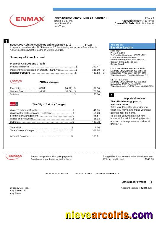 Canada Enmax business utility bill